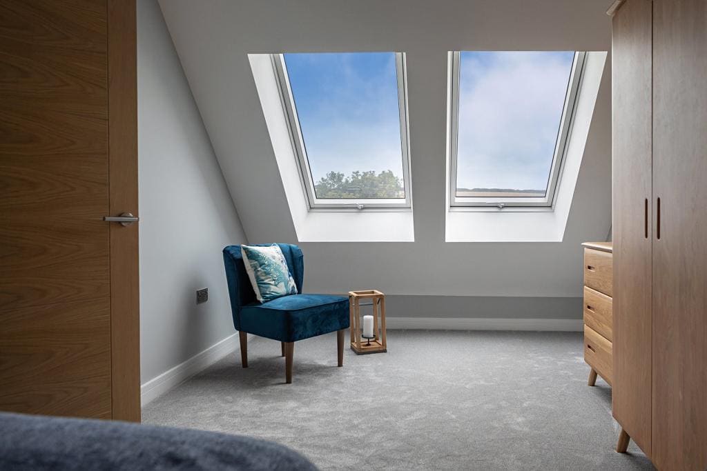 Bedroom under rooflights