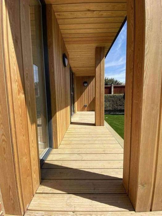 Timber lined entrance walkway on an nHouse home