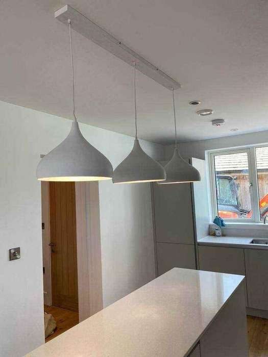 Kitchen worktop and pendant lighting