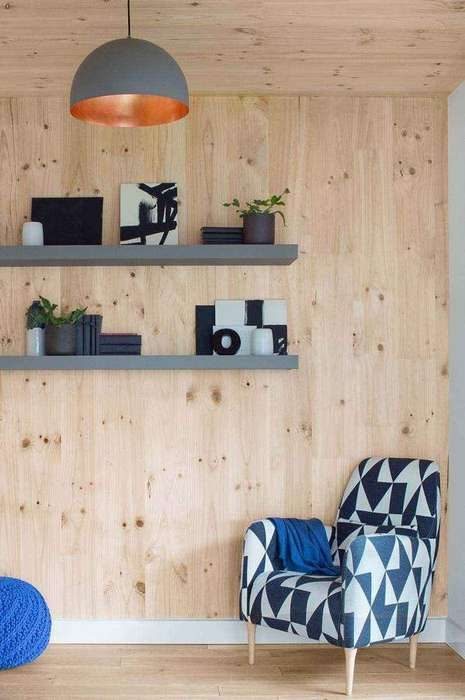 Timber lined snug with shelving
